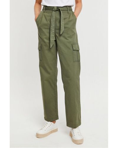 Threadbare Khaki Straight Leg Cotton 'mandy' Cargo Trousers - Green