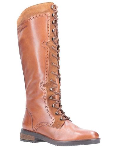 Hush Puppies Rudy Zip Up Leather Lace Up Long Boots - Pink