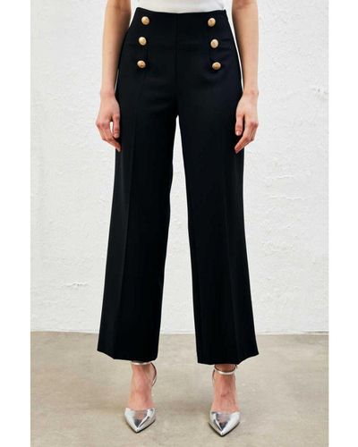 GUSTO Buttoned Wide Leg Trousers - Black