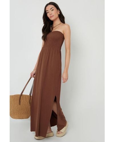 Threadbare 'Robyn' Bardot Jersey Midi Dress With Pockets - Brown