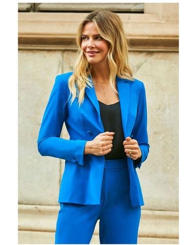 Sosandar Cobalt Blue Tuxedo Blazer Jacket