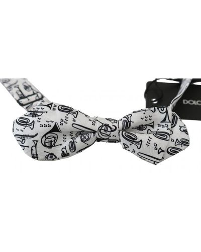 Dolce & Gabbana Instruments Print Silk Adjustable Bow Tie - White