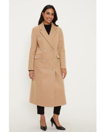 Wallis Petite Double Breasted Military Coat - Natural