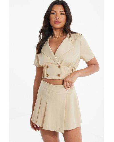 Quiz Pleated Mini Skort Cotton - Natural