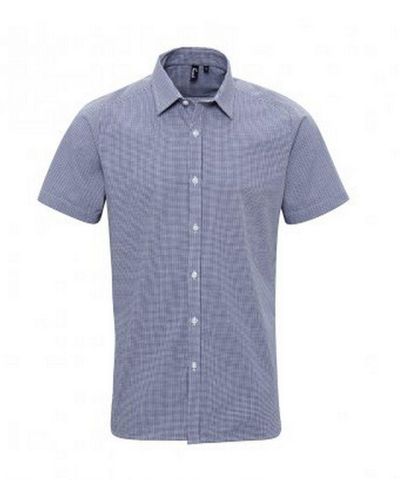 PREMIER Gingham Short Sleeve Shirt (/) Cotton - Blue