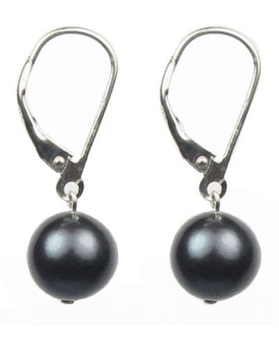 Blue Pearls Zwarte Zoetwaterparel Hangende Bungelende Oorbellen En Zilveren Montage - Wit