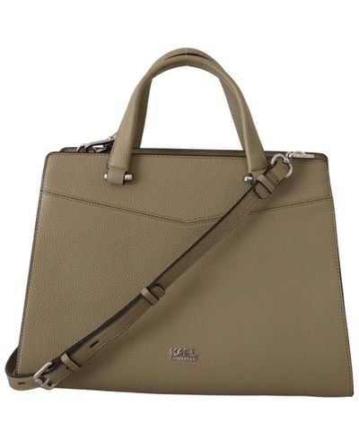 Karl Lagerfeld Sage Green Leather Tote Bag - Natural