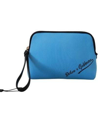 Dolce & Gabbana Logo Print Hand Pouch Leopard Toiletry Bag Polyamide - Blue
