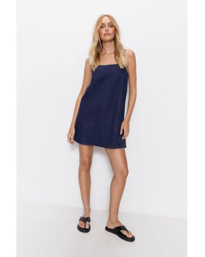 Warehouse Denim Strappy Mini Dress - Blue