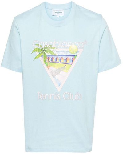 Casablanca Tennis Club T-shirt Met Print In Lichtblauw