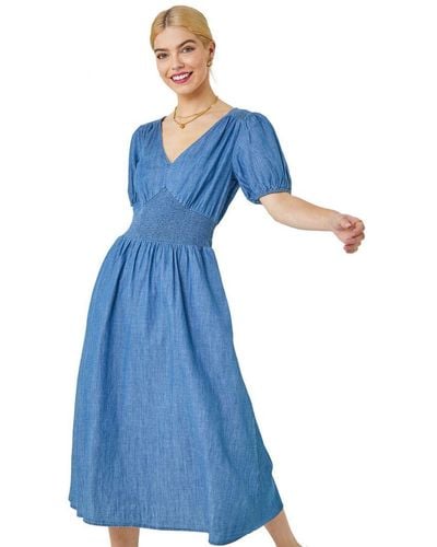D.u.s.k Shirred Waist Pocket Midi Dress - Blue