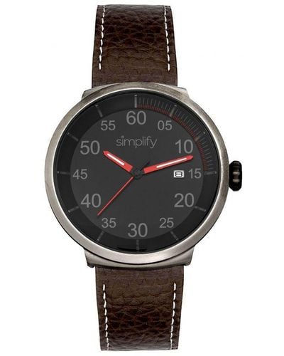 Simplify The 7100 Leather-Band Watch W/Date - Black