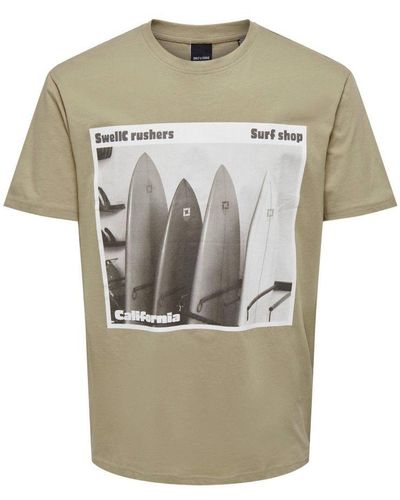 Only & Sons Regular Fit T-shirt Onscoast Met Printopdruk Chinchilla - Grijs