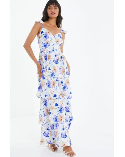 Quiz Floral Tiered Maxi Dress - Blue