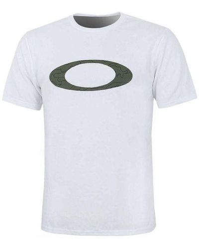 Oakley Short Sleeve Crew Neck Ellipse Line Camo T-Shirt 457359 100 Cotton - White