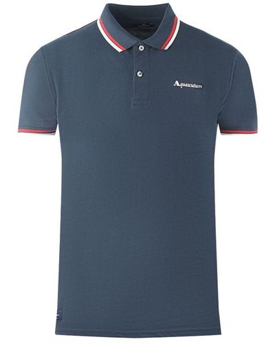 Aquascutum Twin Tipped Collar Brand Logo Polo Shirt - Blue