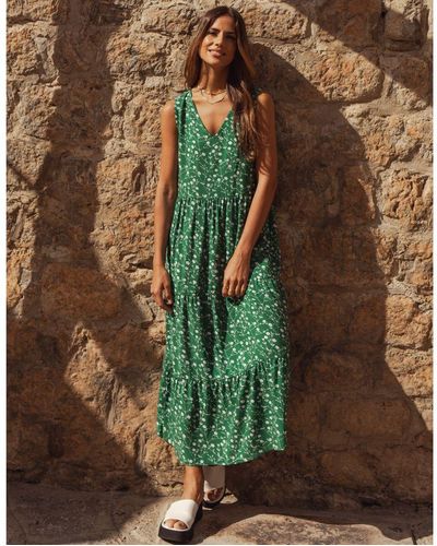 Threadbare Green 'rocks' Sleeveless V-neck Tiered Midi Dress Viscose