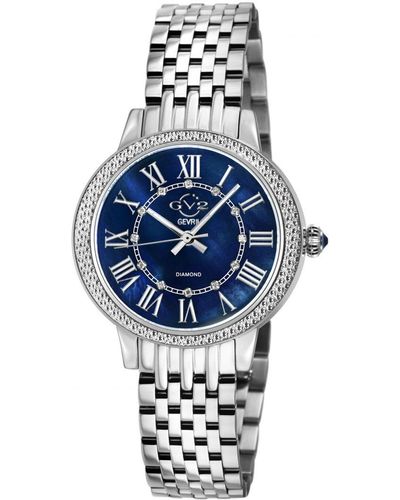 Gv2 Astor Iii Mop Dial Swiss Quartz Stainless Steel Diamond Watch - Blue