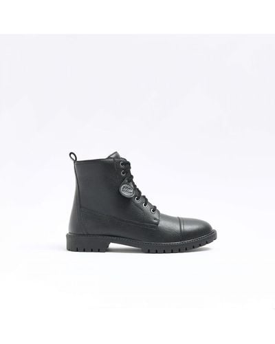 River Island Boots Black Leather Combat - White