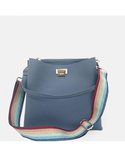 Apatchy London Denim Leather Tote Bag With Strap - Blue