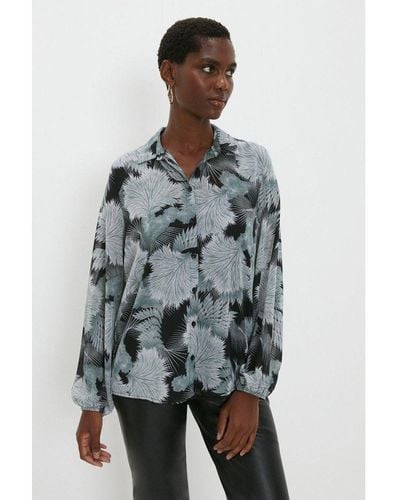 Wallis Teal Feather Chiffon High Low Hem Shirt - Grey