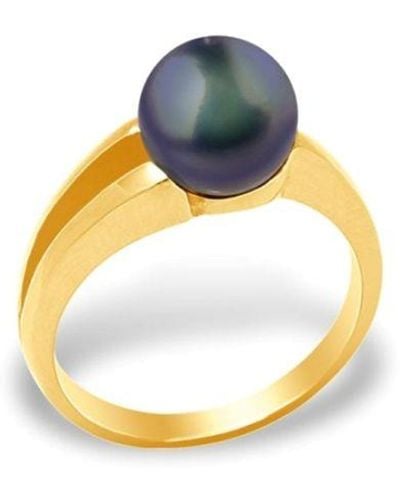 Blue Pearls Ring Van Geelgoud (375/1000) Met Zwarte Zoetwaterparel. - Wit