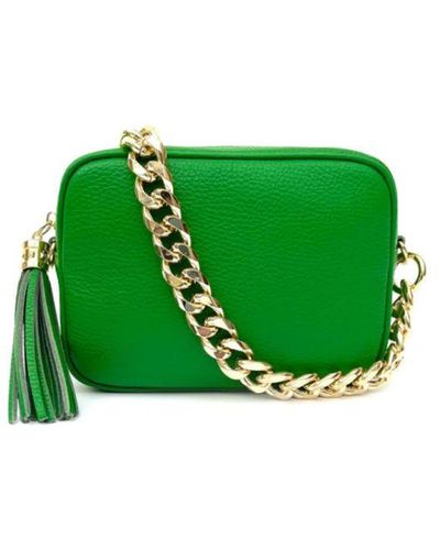 Apatchy London Bottega Green Leather Crossbody Bag With Gold Chain Strap