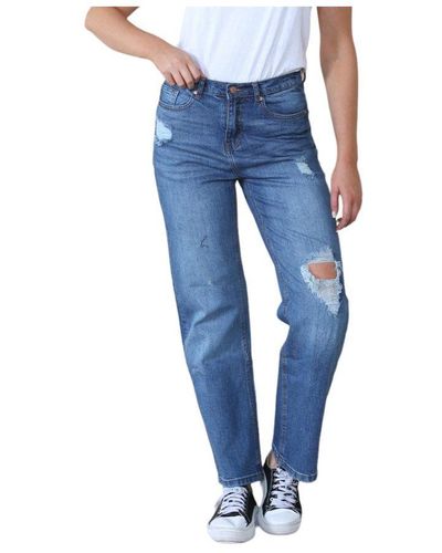 MYT Ladies Wide Leg High Waisted Distressed Jeans - Blue