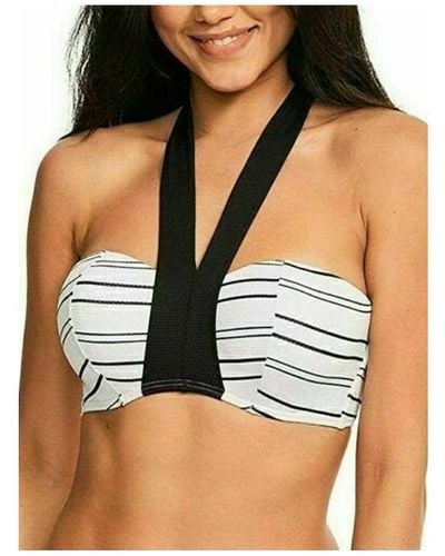 Figleaves Almalfi Stripe Halter Bikini Top Nylon - Black