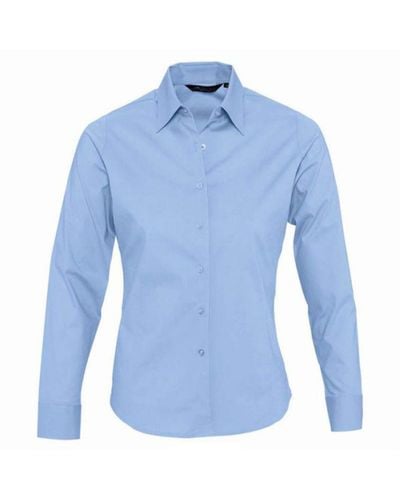 Sol's Ladies Eden Long Sleeve Fitted Work Shirt (Bright Sky) - Blue