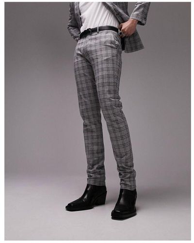 TOPMAN Skinny Checked Suit Trousers - Grey