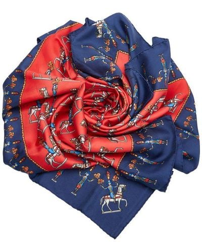 Hermès Vintage Les Artificiers Silk Scarf Red - Blue