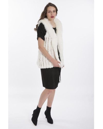 Jayley Hand Knitted Luxury Faux Fur Gilet With Suede Base - White