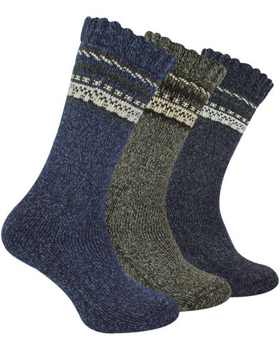 Sock Snob 3 Paar Multiverpakking Sokken Van Dikke Merinowol | | Warme Laarzensokken Voor Buiten - Blauw