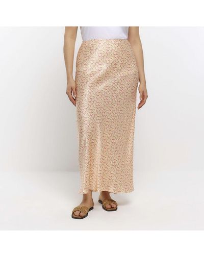 River Island Maxi Skirt Plus Pink Floral Viscose - Natural