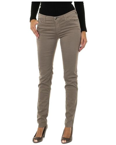Armani Long Stretch Fabric Trousers 6y5j28-5n0rz Woman Cotton - Grey