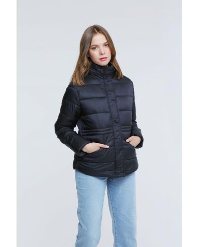 Elle S Padded Jacket With Inner Fur Collar - Blue