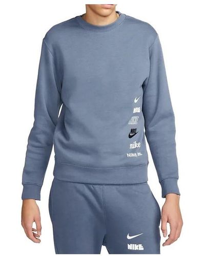 Nike Club Fleece Crew Sweatshirt In Blue Cotton