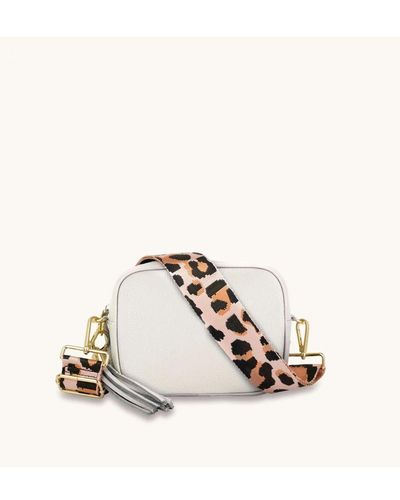 Apatchy London Light Leather Crossbody Bag With Pale Leopard Strap - Natural