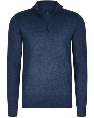 Mario Russo Sweaters Half Zip Trui Jeans Blue Blauw