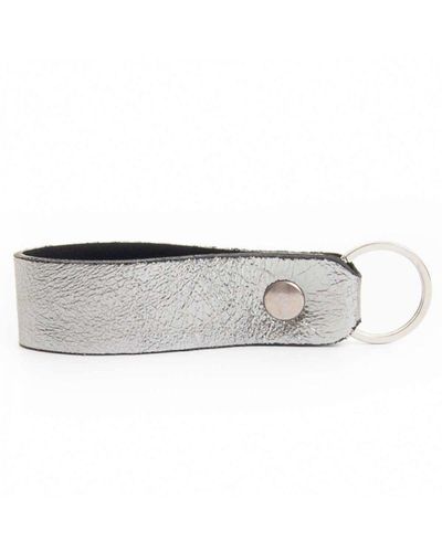 Purapiel Key Ring Mikeyglam In Silver Leather - Grey