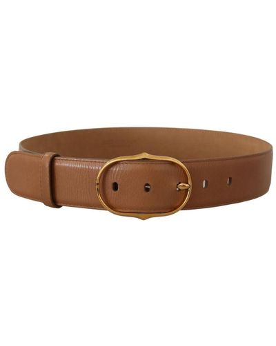 Dolce & Gabbana Leather Metal Oval Buckle Belt - Brown