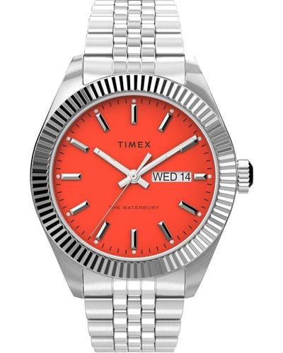 Timex The Waterbury Silver Watch Tw2v17900 Stainless Steel - Red