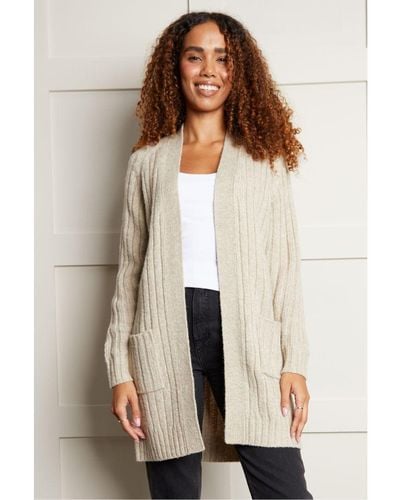 Threadbare Stone 'marcel' Knitted Open Cardigan - Natural