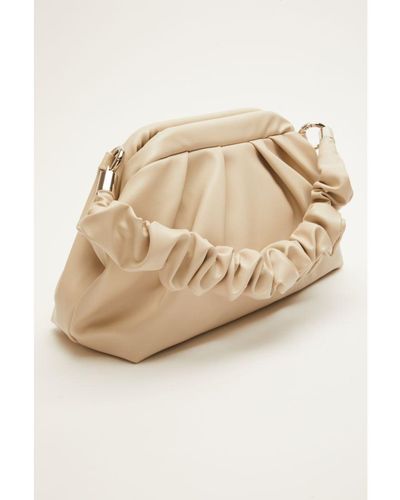 Quiz Nude Faux Leather Ruched Bag - Natural
