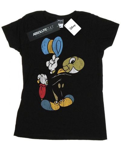 Disney Ladies Pinocchio Jiminy Cricket Cotton T-Shirt () - Black