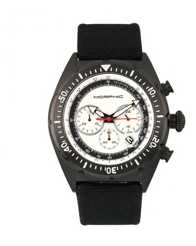 Morphic M53-serie Chronograaf Vezelgeweven Lederen Band Horloge Met Datum - Zwart