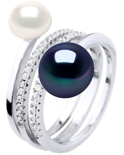 Diadema Ring Duo Zoetwater Parels 7 En 9 Mm Black And White Jewelry 925 - Blauw