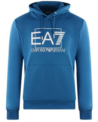 EA7 Printed Box Logo Dark Blue Hoodie