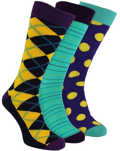 Happy Socks Hs By - 3 Pack Fun Novelty Dress - Argyle - Blue